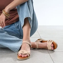 Eram Sandales^Sandale orange en cuir ECRU