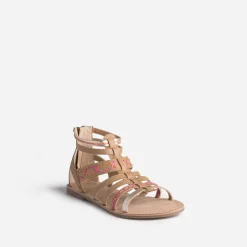 Buggy Sandales^Sandale spartiate beige en cuir broderies raphia CAMEL