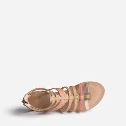 Buggy Sandales^Sandale spartiate beige en cuir broderies raphia CAMEL