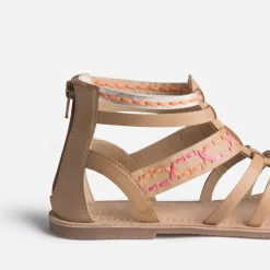 Buggy Sandales^Sandale spartiate beige en cuir broderies raphia CAMEL