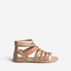 Buggy Sandales^Sandale spartiate beige broderies raphia CAMEL