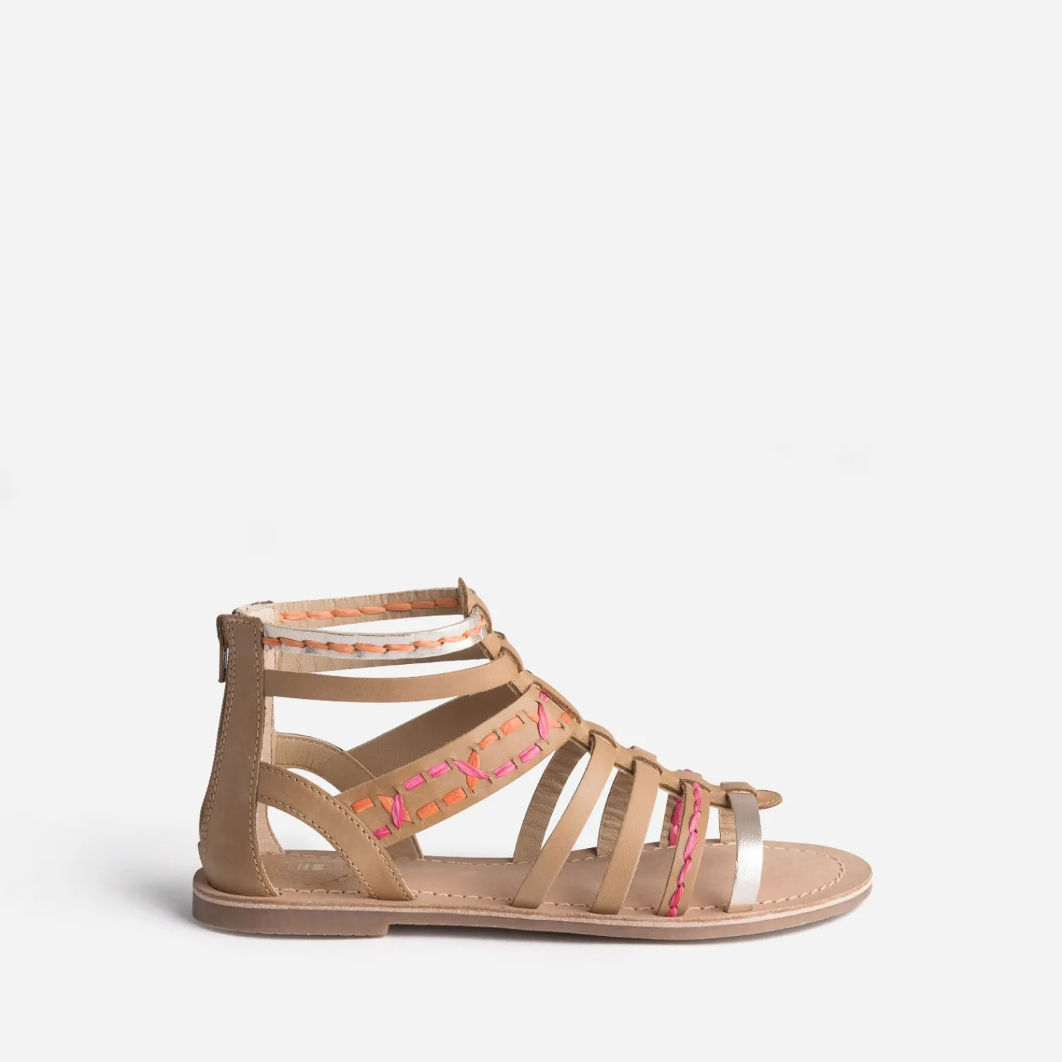 Buggy Sandales^Sandale spartiate beige broderies raphia CAMEL