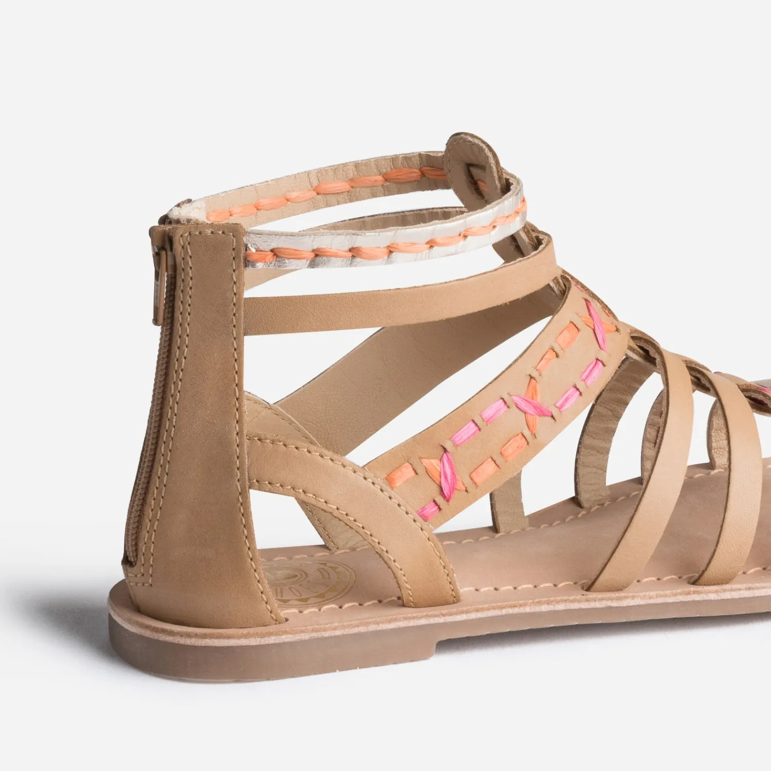 Buggy Sandales^Sandale spartiate beige broderies raphia CAMEL