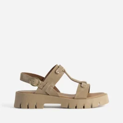 Texto Sandales^Sandale cuir velours semelle crantée BEIGE