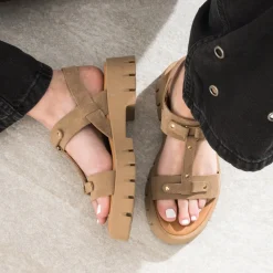 Texto Sandales^Sandale cuir velours semelle crantée BEIGE
