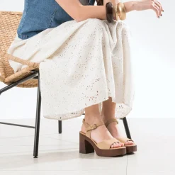 Texto Sandales^Sandale cuir velours plateforme BEIGE