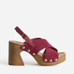 Texto Sandales^Sandale bordeaux cuir velours ROUGE