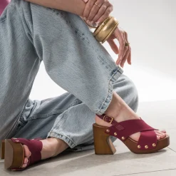 Texto Sandales^Sandale bordeaux cuir velours ROUGE
