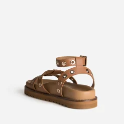 Texto Sandales^Sandale camel cuir à œillets COGNAC