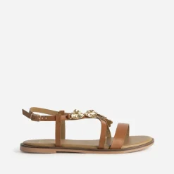 Texto Sandales^Sandale camel cuir décor feuilles COGNAC