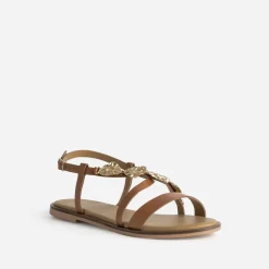 Texto Sandales^Sandale camel cuir décor feuilles COGNAC