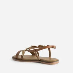 Texto Sandales^Sandale camel cuir décor feuilles COGNAC