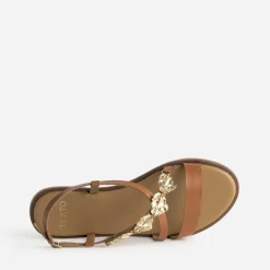 Texto Sandales^Sandale camel cuir décor feuilles COGNAC