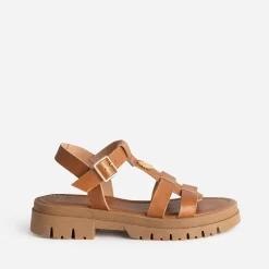 Texto Sandales^Sandale camel cuir décor soleil COGNAC