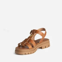 Texto Sandales^Sandale camel cuir décor soleil COGNAC
