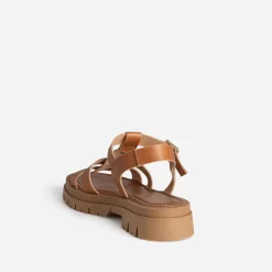 Texto Sandales^Sandale camel cuir décor soleil COGNAC