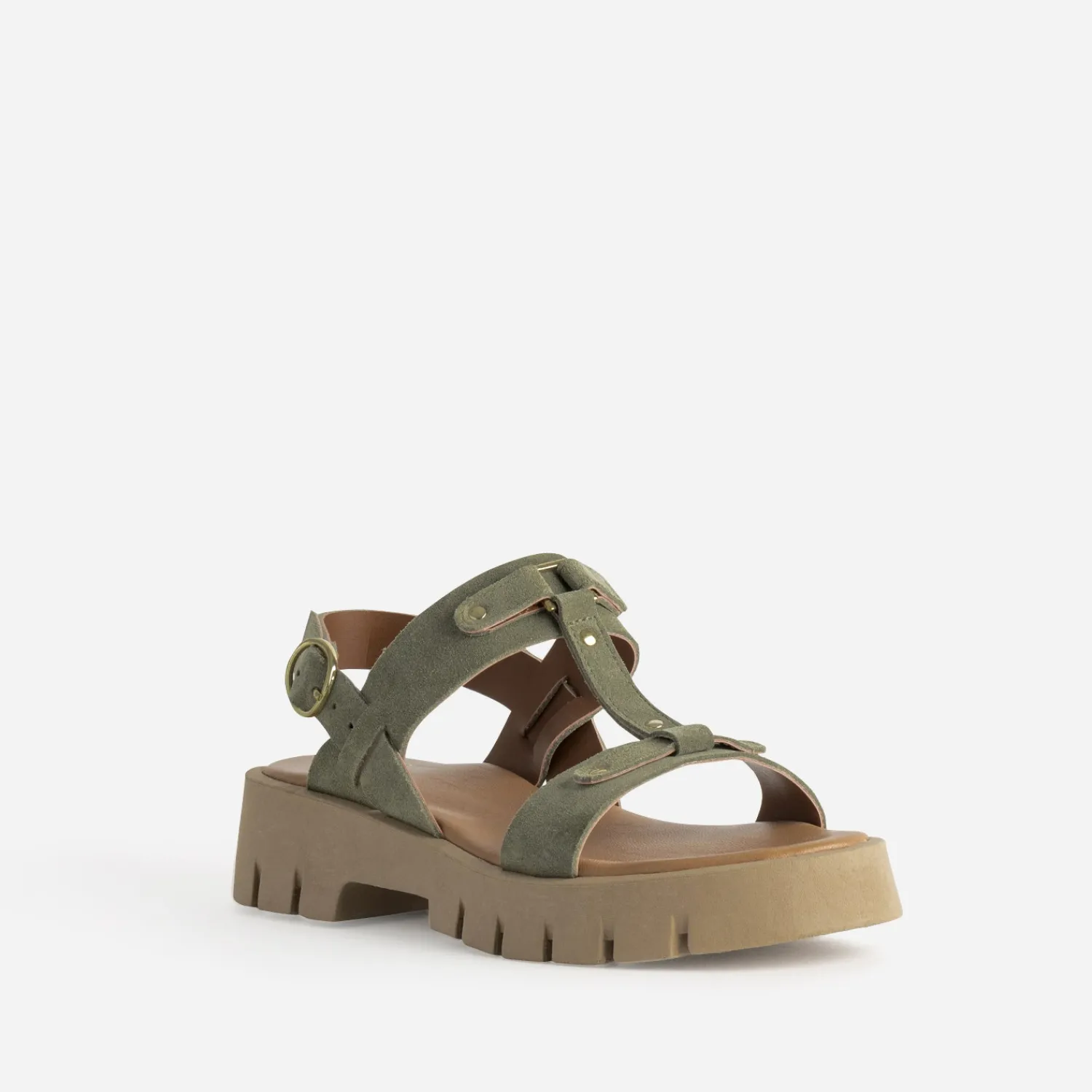 Texto Sandales^Sandale cuir velours semelle crantée KAKI