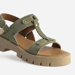 Texto Sandales^Sandale cuir velours semelle crantée KAKI