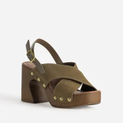 Texto Sandales^Sandale cuir velours KAKI