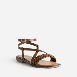 Texto Sandales^Sandale marron en cuir tressé COGNAC