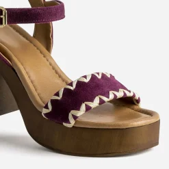Texto Sandales^Sandale prune en cuir velours brodé VIOLET