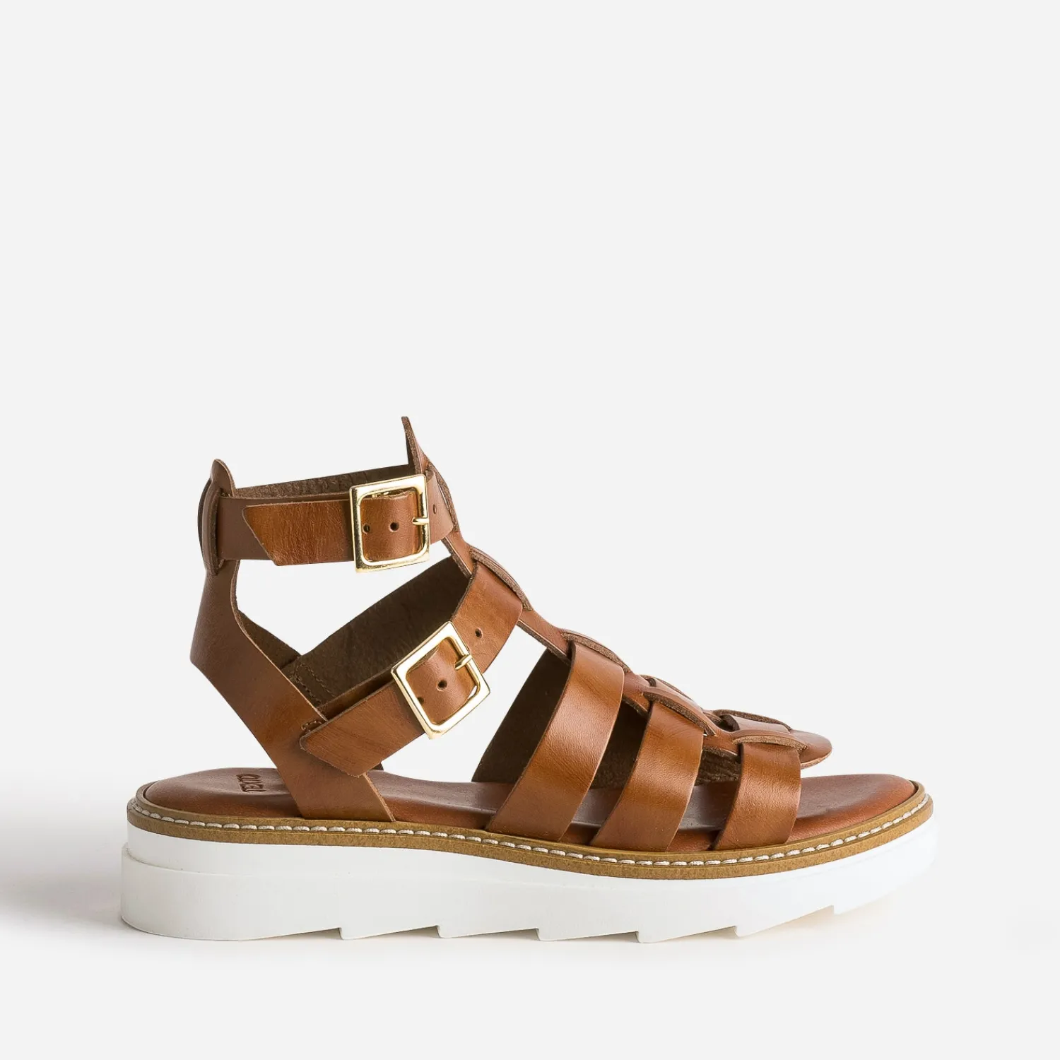Texto Sandales^Sandale-spartiate en cuir COGNAC