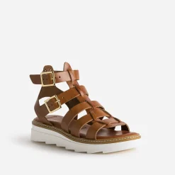 Texto Sandales^Sandale-spartiate en cuir COGNAC