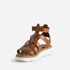 Texto Sandales^Sandale-spartiate en cuir COGNAC