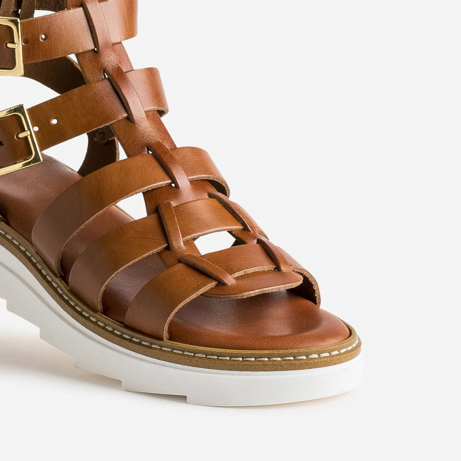 Texto Sandales^Sandale-spartiate en cuir COGNAC