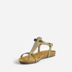 Eram Sandales^Sandale-tong anatomique et doré en cuir KAKI