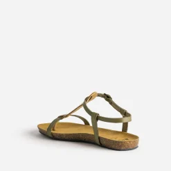 Eram Sandales^Sandale-tong anatomique et doré en cuir KAKI