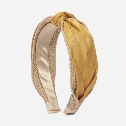 Texto Chapeaux, Bonnets & Casquettes^Serre-tête jaune safran satiné sur effet raphia BLANC