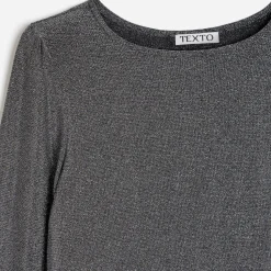 Texto Pulls^Tee-shirt gris métallisé à épaulettes ARGENT