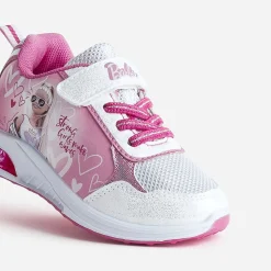 670 Baskets^Tennis BARBIE rose et pailleté semelle lumineuse BLANC