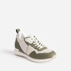 Eram Baskets^Tennis beige et kaki détails dorés semelle amovible BLANC
