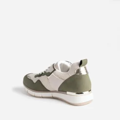 Eram Baskets^Tennis beige et kaki détails dorés semelle amovible BLANC