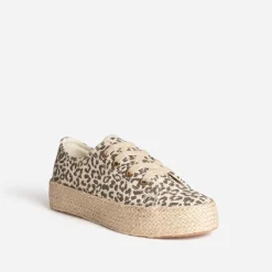 Eram Baskets^Tennis beige toile motif léopard MARRON