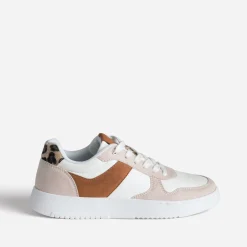 Texto Baskets^Tennis blanche, beige et motif léopard ORANGE