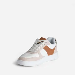 Texto Baskets^Tennis blanche, beige et motif léopard ORANGE