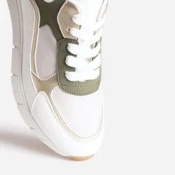 Eram Baskets^Tennis he, kaki, beige et or semelle amovible BLANC