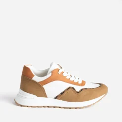 Eram Baskets^Tennis blanche, marron et cognac semelle amovible IMPRIME