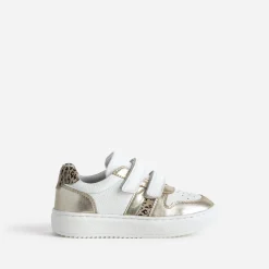 Buggy Baskets^Tennis blanche, dée, motif léopard OR