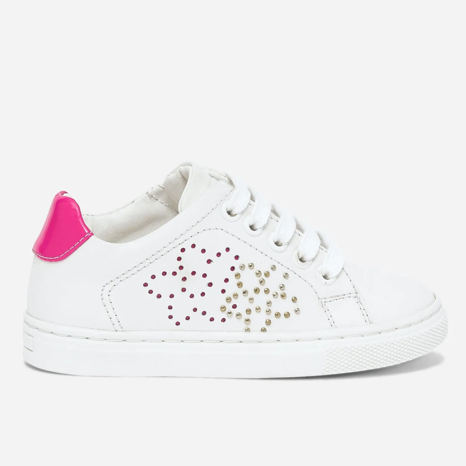 Buggy Baskets^Tennis he en cuir à contrefort rose fluo verni BLANC