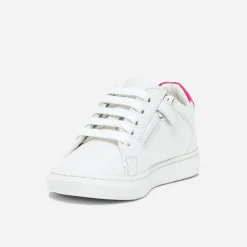 Buggy Baskets^Tennis he en cuir à contrefort rose fluo verni BLANC