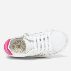 Buggy Baskets^Tennis he en cuir à contrefort rose fluo verni BLANC