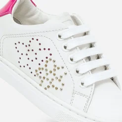 Buggy Baskets^Tennis he en cuir à contrefort rose fluo verni BLANC