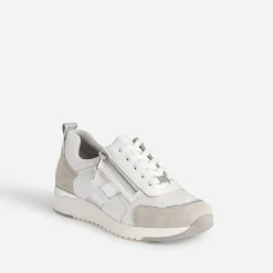 Caprice Baskets^Tennis blanche, grise et ARGENT