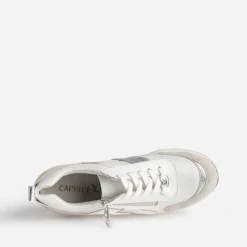 Caprice Baskets^Tennis blanche, grise et ARGENT