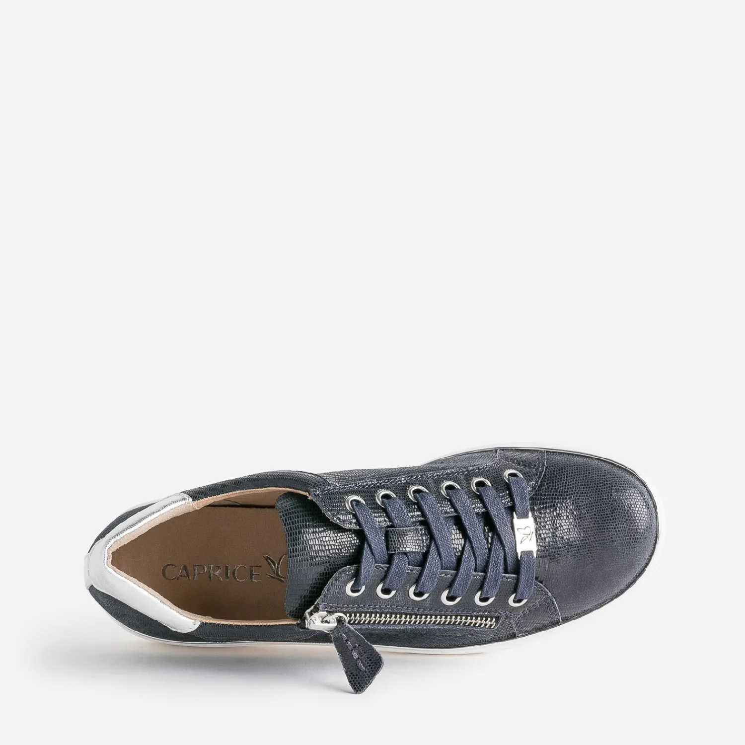 Caprice Baskets^Tennis en cuir fantaisie MARINE