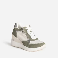 Eram Baskets^Tennis compensée kaki, blanc, argent métallisé BEIGE
